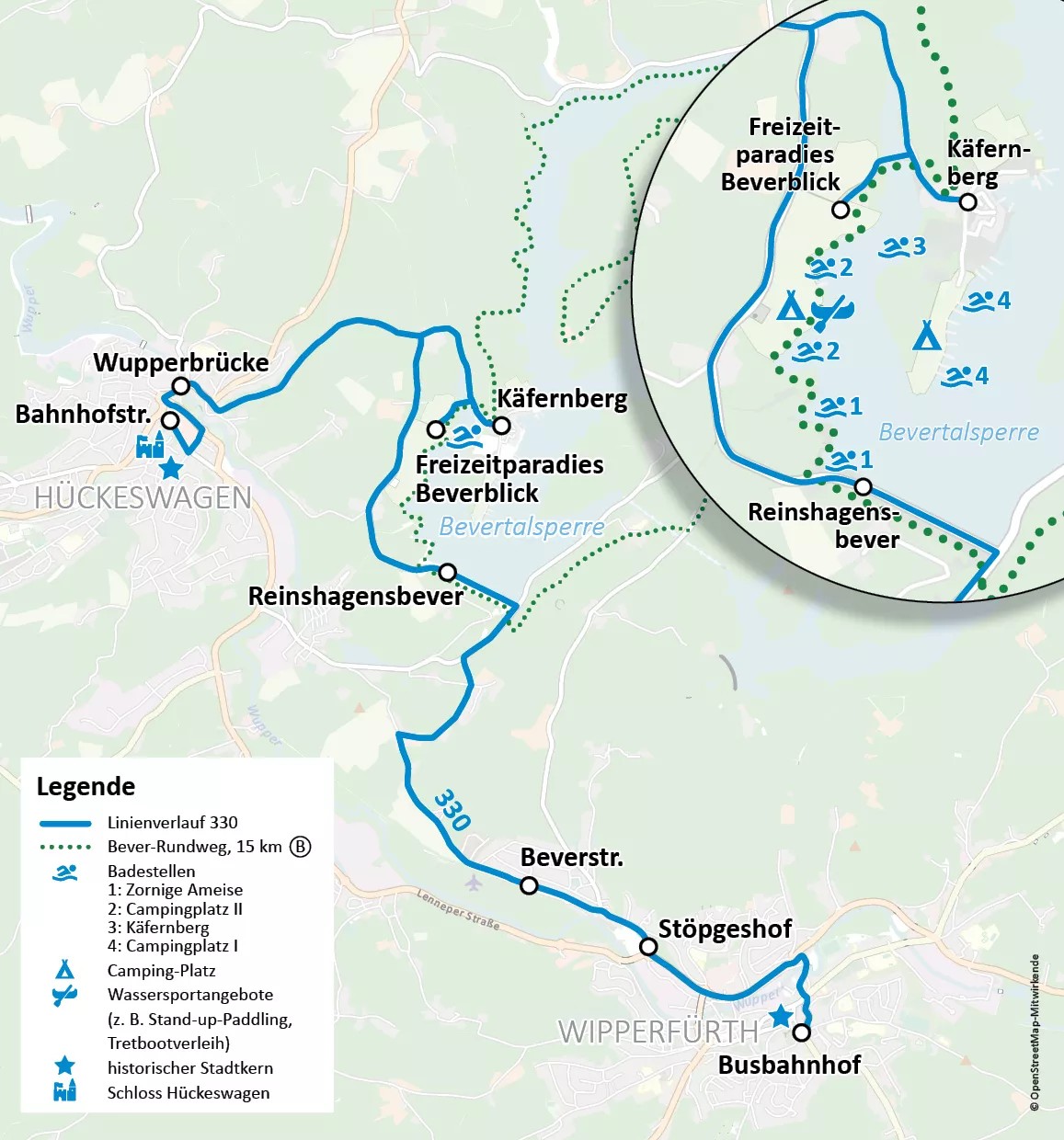Linienplan des neuen Wanderbus-Angebots BEVERBUS