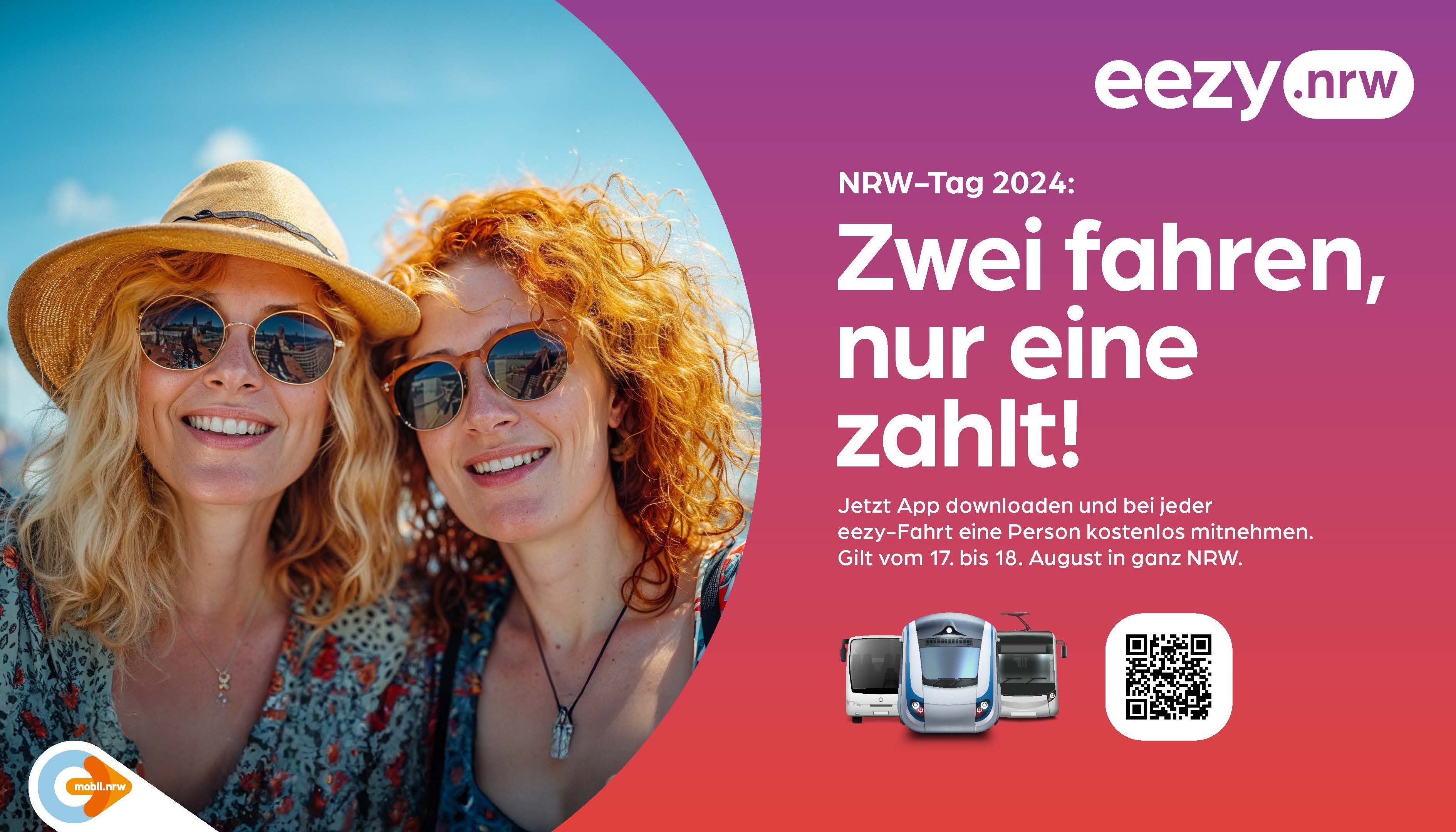 Ein Werbebild mit der Aufschrift: Zwei fahren, nur eine zahlt!