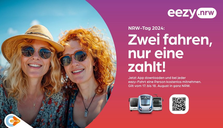 Ein Werbebild mit der Aufschrift: Zwei fahren, nur eine zahlt!