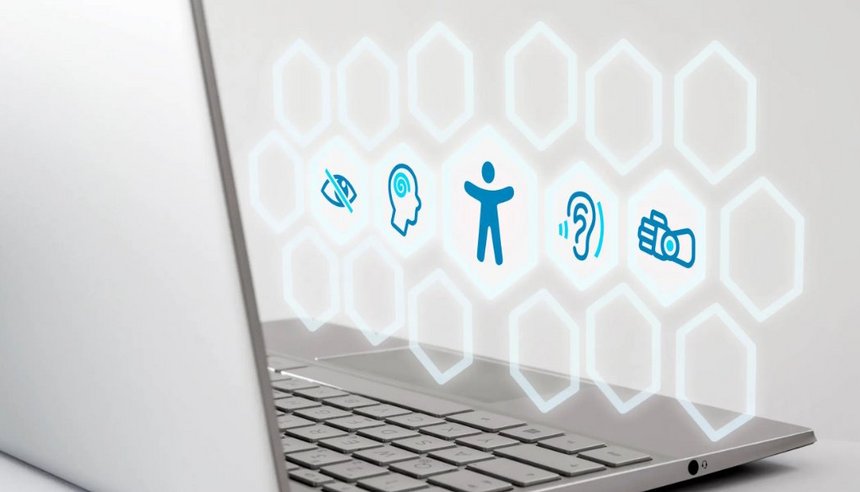 Symbolbild Barrierefreiheit mit Laptop und Illustration (© sh99/stock.adobe.com)